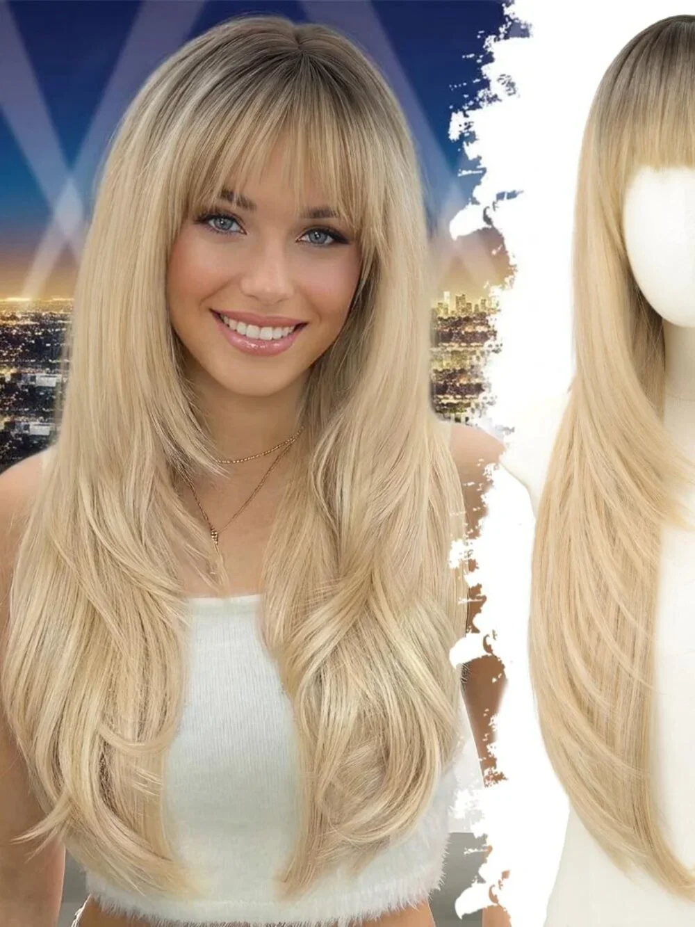 Eawwii Long Ombre Blonde Wig w Realistic Realistic Scalp,Free Parting,Layered